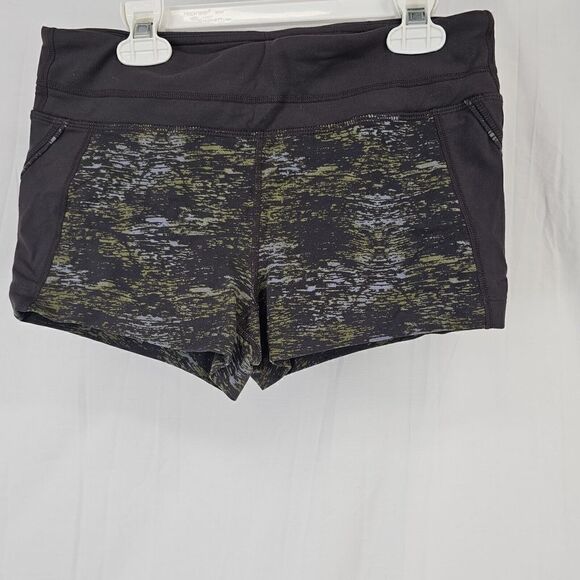 Athleta Stealth Shortie Women's Size Small Green Brown Printed No Liner - Picture 1 of 5